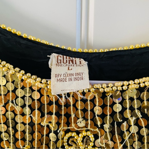 Gunit Vintage Gold Silver Sequin Beaded Embellished Flapper Shift Dress | Large - Picture 8 of 15